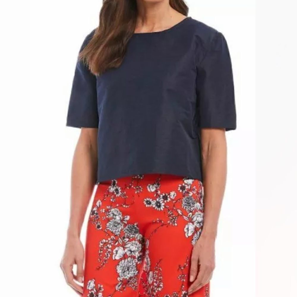 Bryn Walker Simon Navy Blue Stretch Linen Box Top